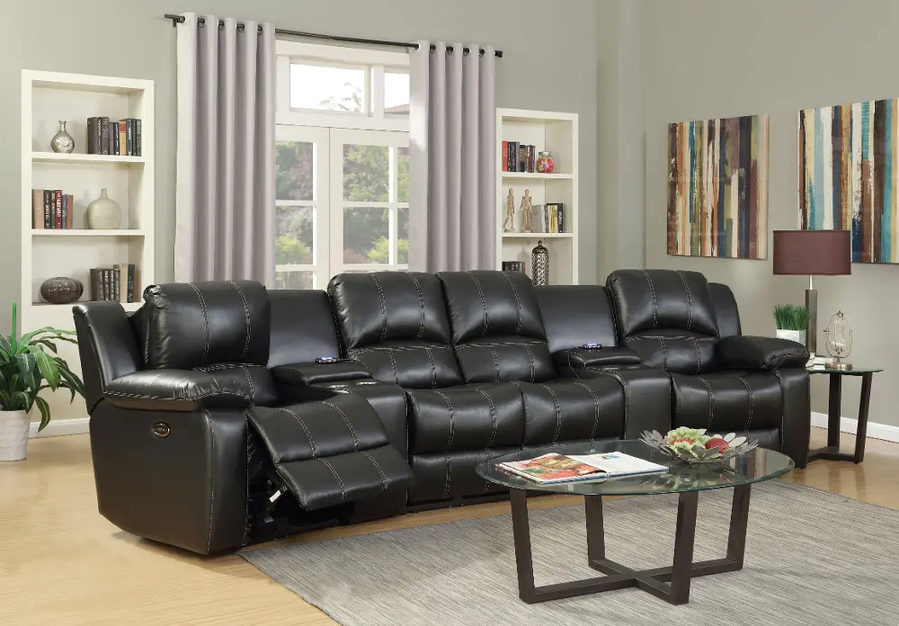 Slate Gray 6 Piece Leather-Match Home Theater Seating - Stern-1