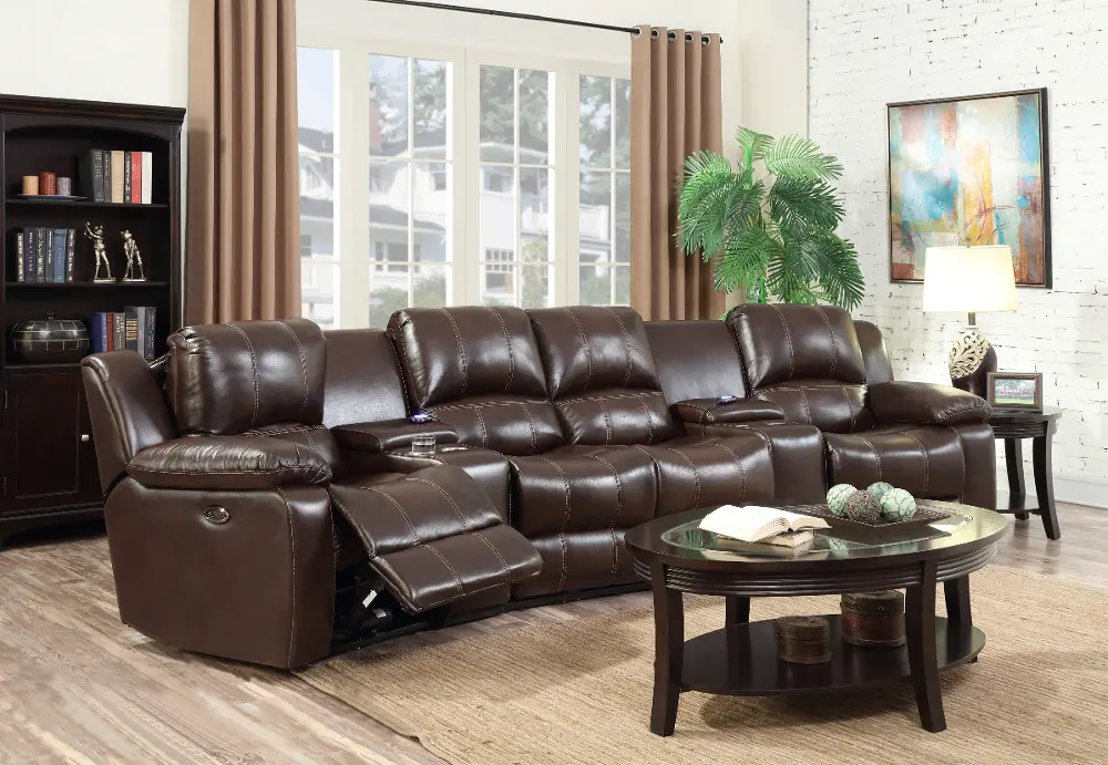 Molasses Brown 6 Piece Leather-Match Home Theater Seating - Stern-1