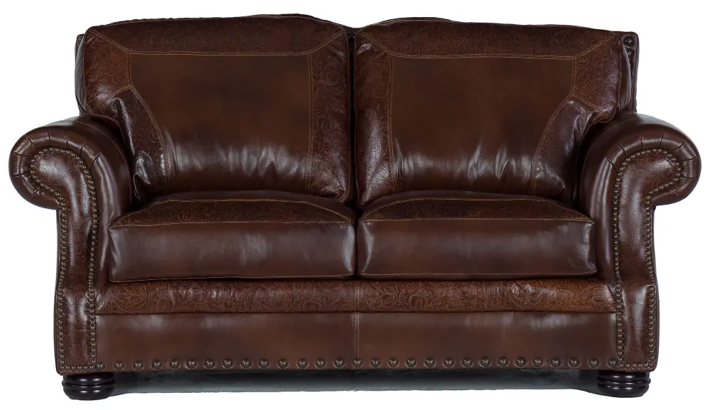 Classic Traditional Brown Leather Loveseat - Paisley-1