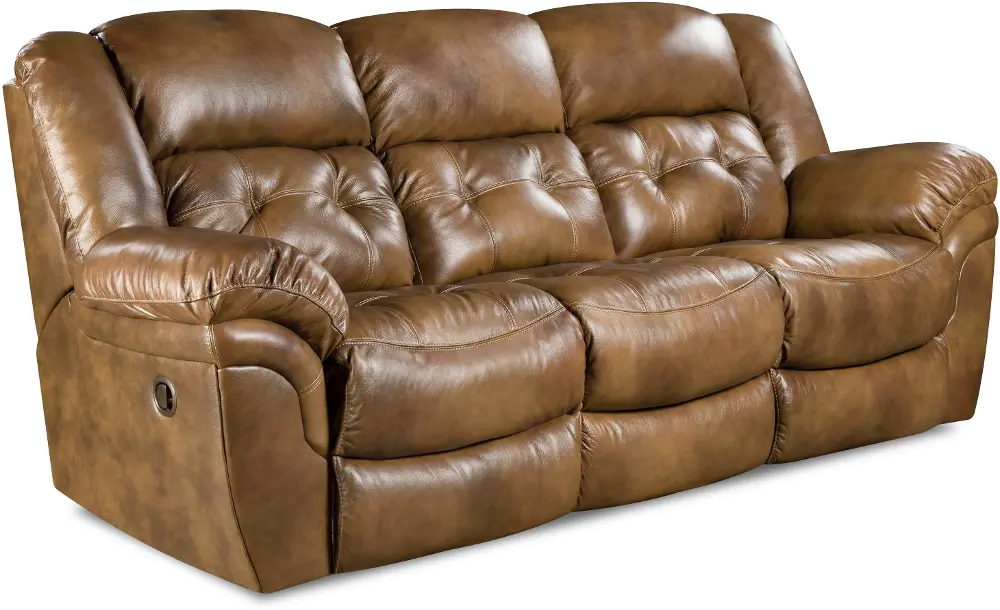 Saddle Brown Leather-Match Manual Reclining Sofa - Cheyenne-1
