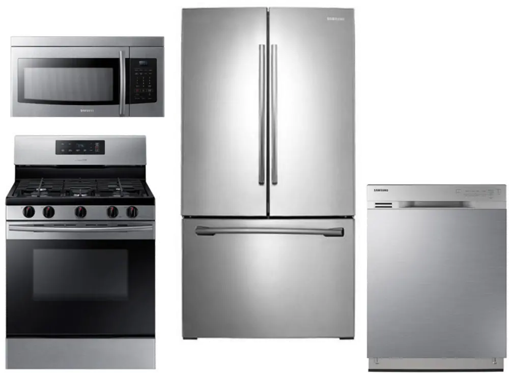 .SUG-GAS3310-3DR-S/S Samsung 4 Piece Gas Kitchen Appliance Package with French Door Refrigerator - Stainless Steel-1