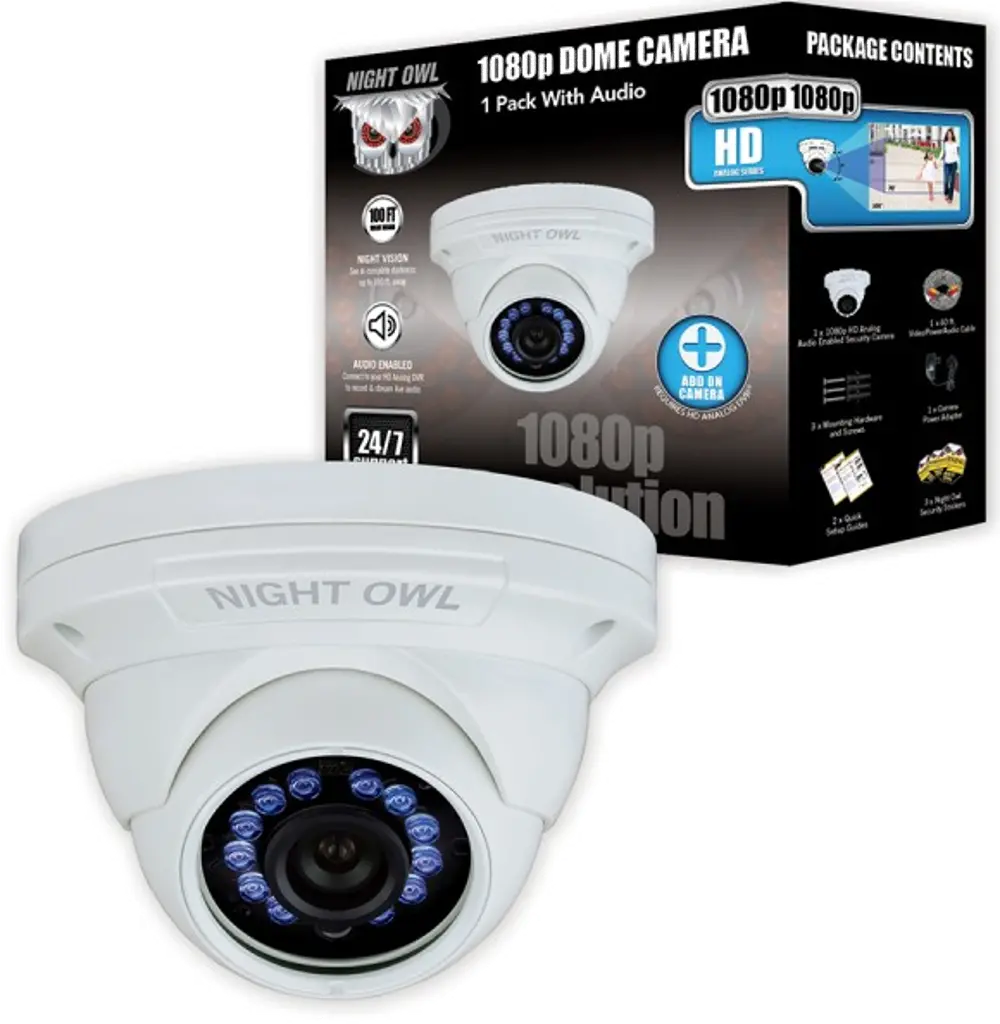 Night Owl Add-On Wired Security Dome Camera 1080p - Audio Enabled-1