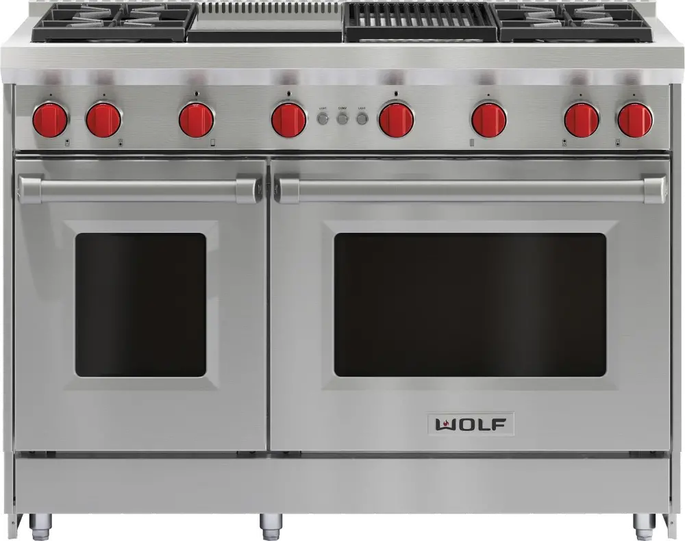 GR484CG-LP Wolf 6.9 cu ft Double Oven LP Gas Range - Stainless Steel 48 Inch-1