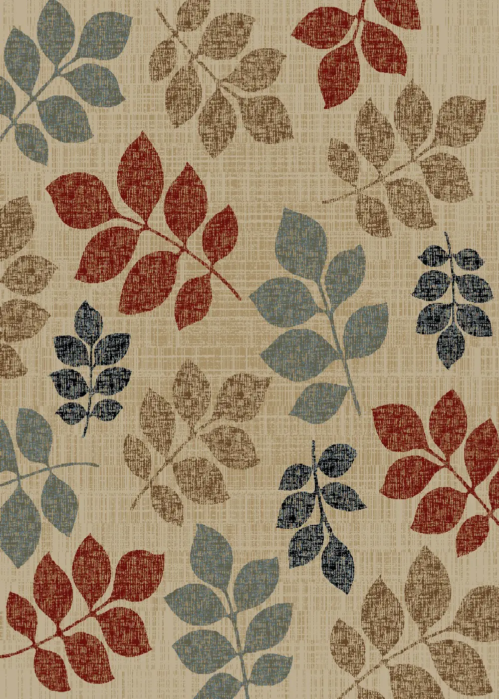 5 x 7 Medium Leaves of Color Ivory, Red, and Blue Rug - Timeless-1