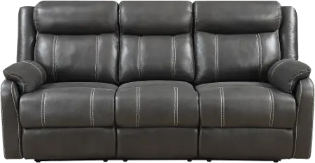 Domino Carbon Gray Dual Reclining Sofa, Dual Recliner Leather Sofa