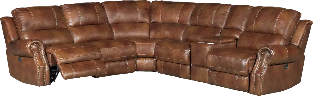 Chestnut Brown 6 Piece Power Reclining Sectional Sofa - Nailhead-1