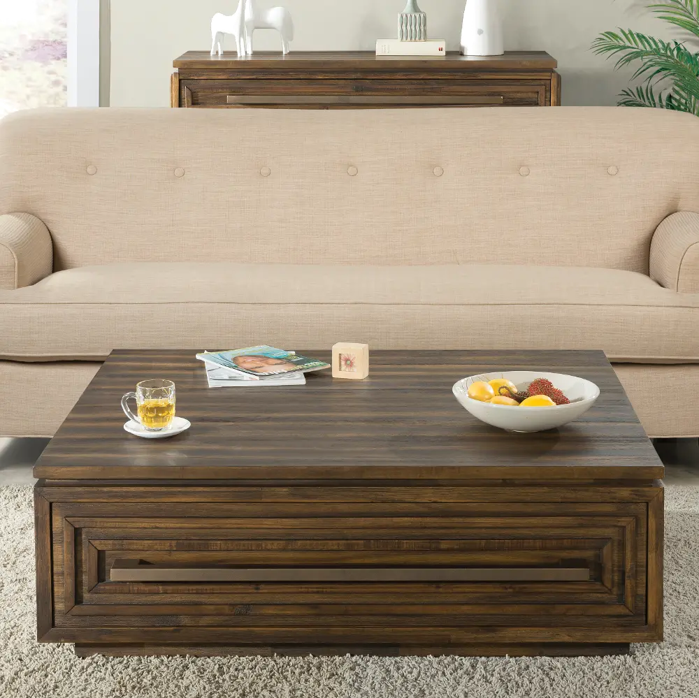 Acacia Brown Wood Coffee Table - Modern Gathering-1