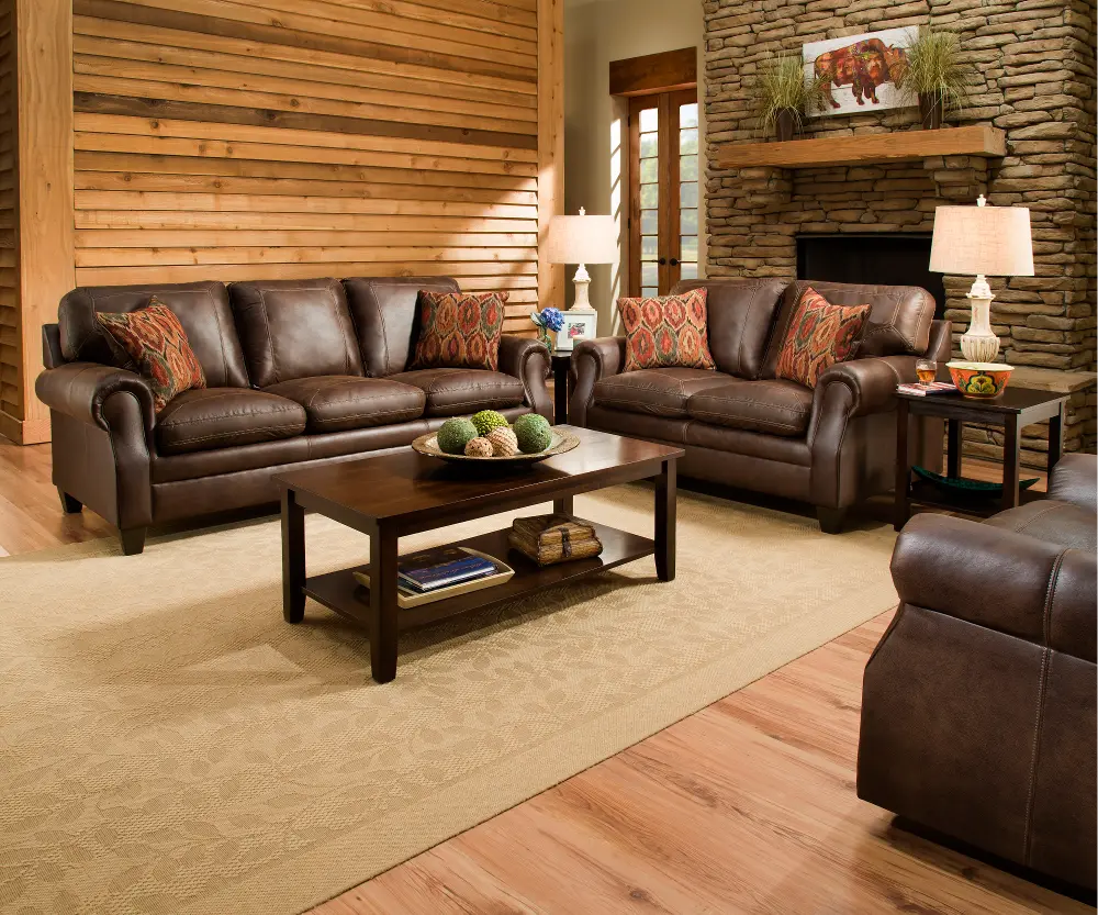 Classic Traditional Brown 2 Piece Living Room Set - Shiloh-1