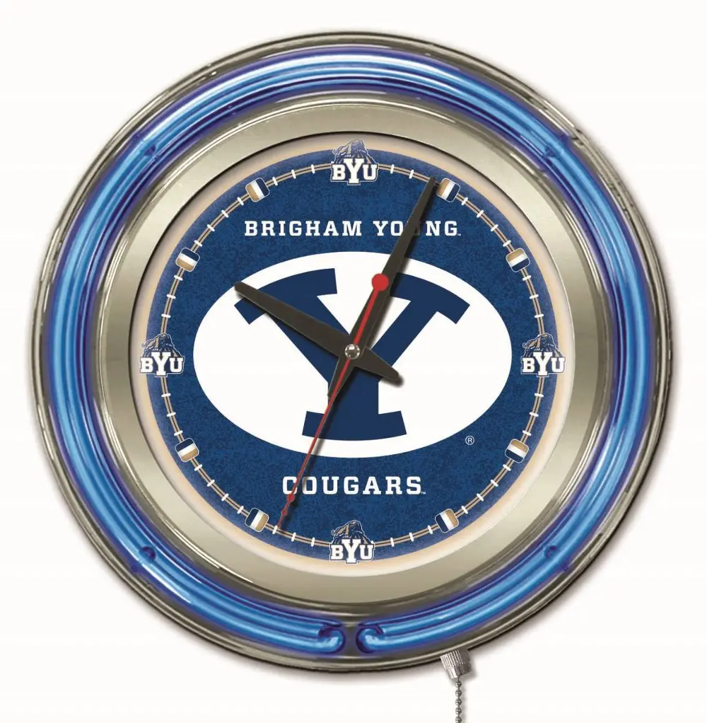 Brigham Young 15 Inch Double Ring - Neon Logo Clock-1