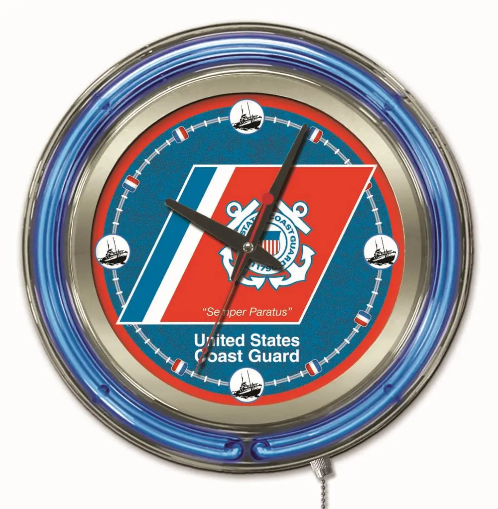 U.S. Coast Guard 15 Inch Double Ring - Neon Logo Clock-1