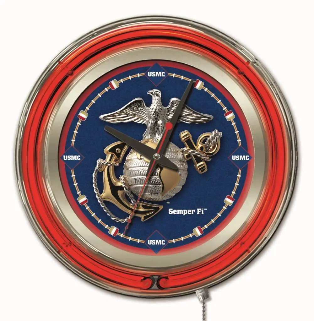 U.S. Marines 15 Inch Double Ring - Neon Logo Clock-1