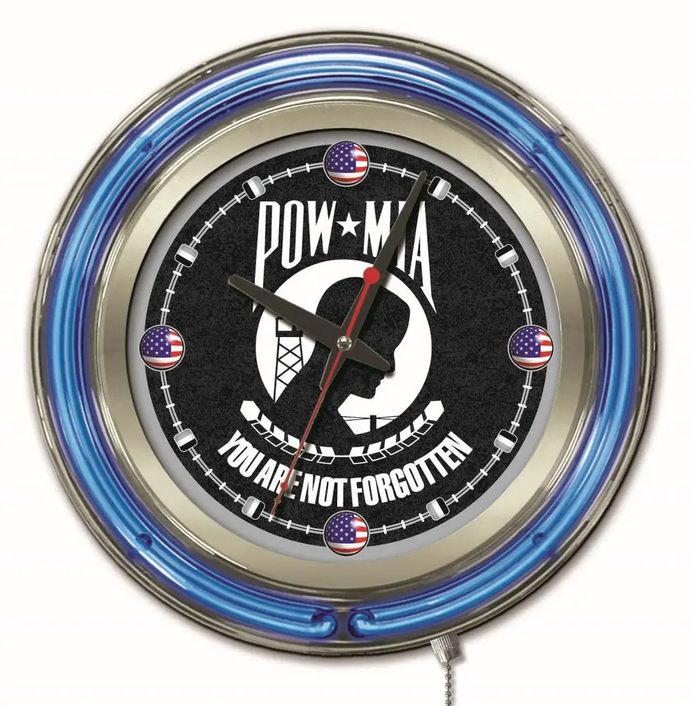 POW/MIA 15 Inch Double Ring - Neon Logo Clock-1