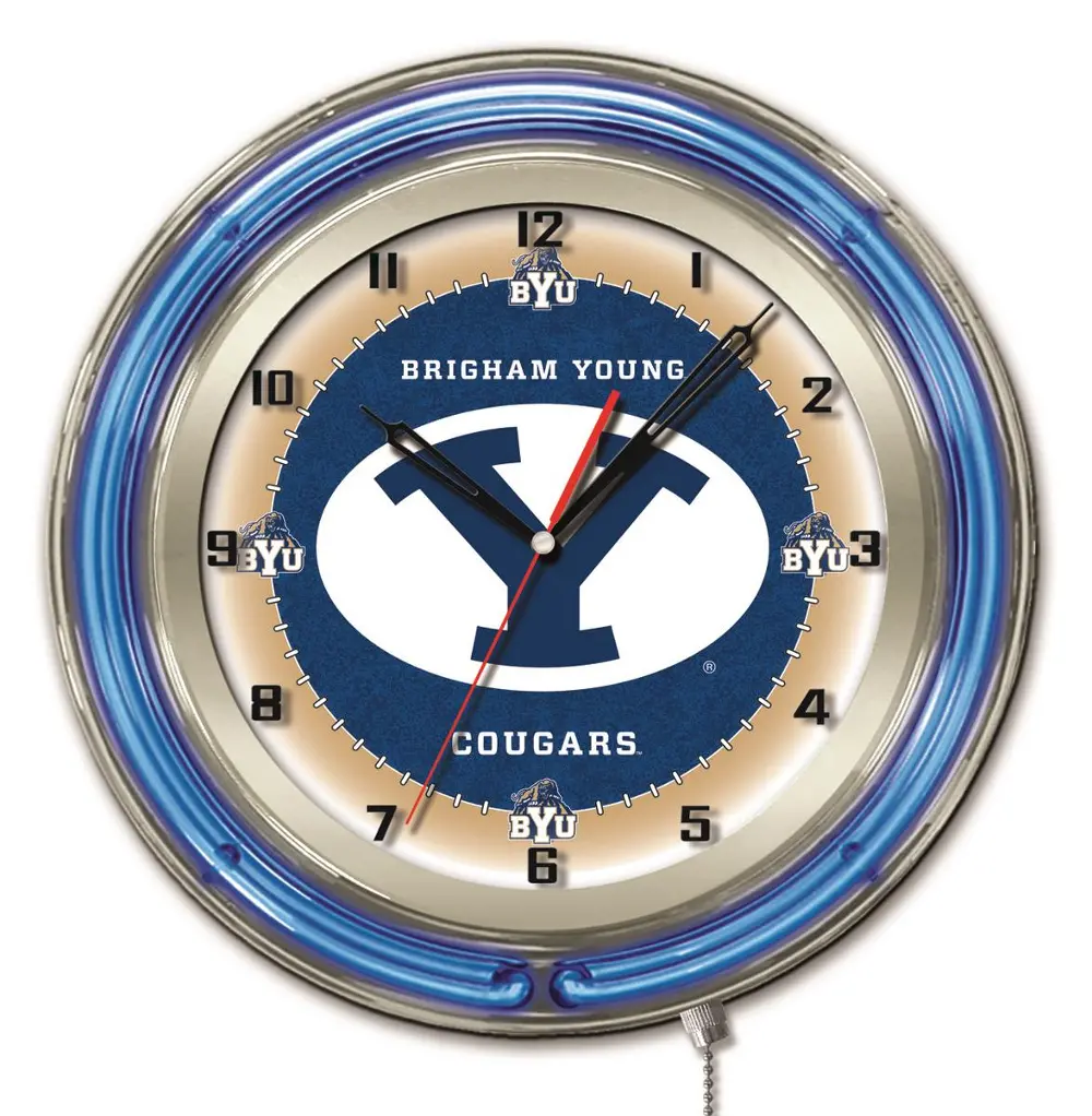 Brigham Young 19 Inch Double Ring - Neon Logo Clock-1