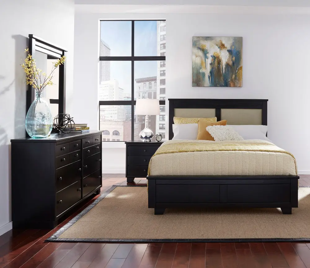 Black 4 Piece Queen Upholstered Bedroom Set - Diego-1