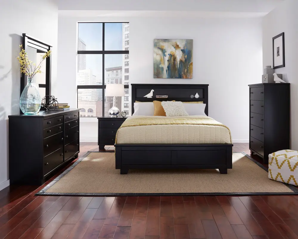 Contemporary Black 4 Piece Full Bedroom Set - Diego-1