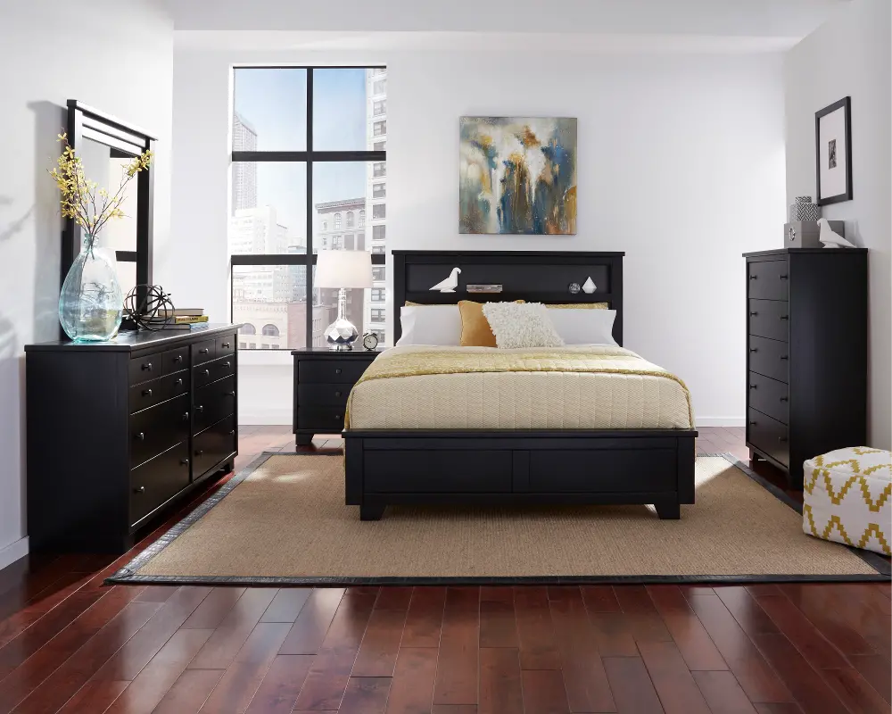 Contemporary Black 4 Piece Queen Bedroom Set - Diego-1