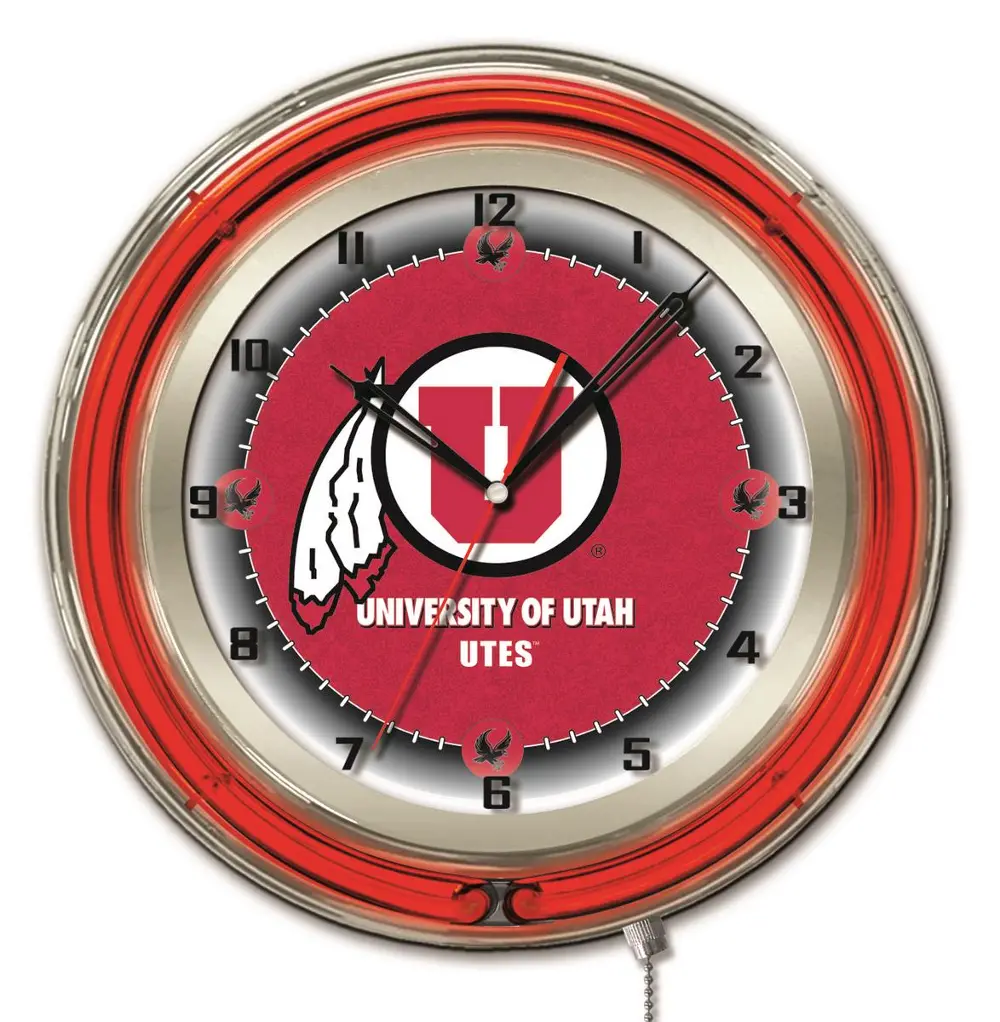 University of Utah 19 Inch Double Ring - Neon Logo Clock-1