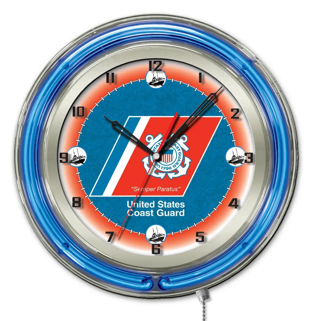 U.S. Coast Guard 19 Inch Double Ring - Neon Logo Clock-1