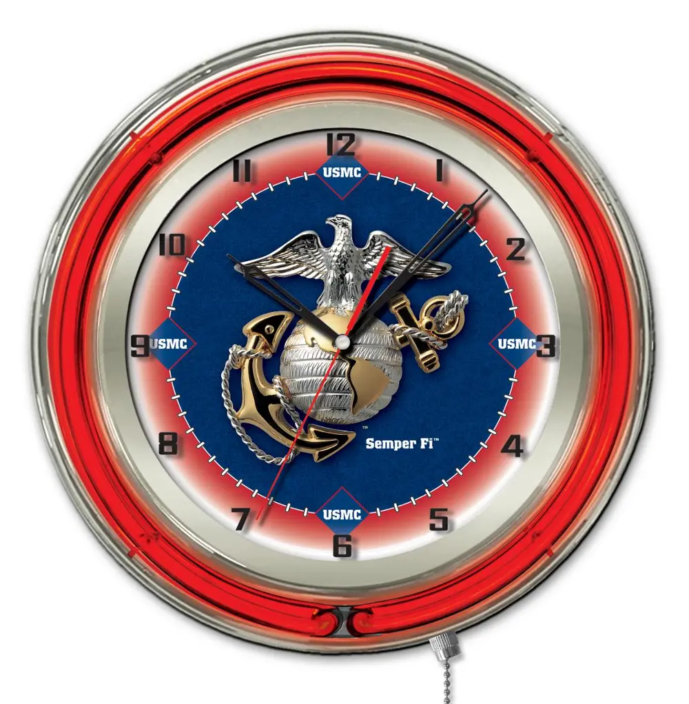 U.S. Marines 19 Inch Double Ring - Neon Logo Clock-1