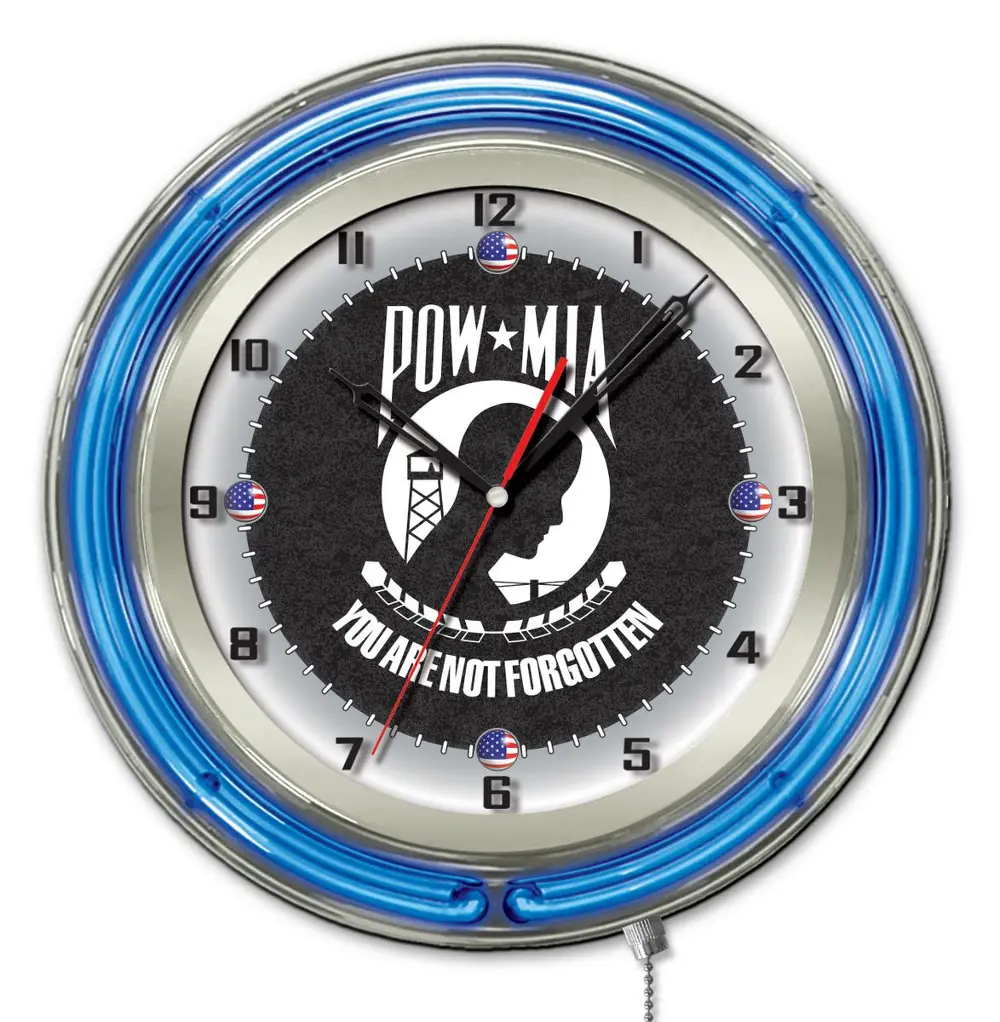 POW/MIA 19 Inch Double Ring - Neon Logo Clock-1