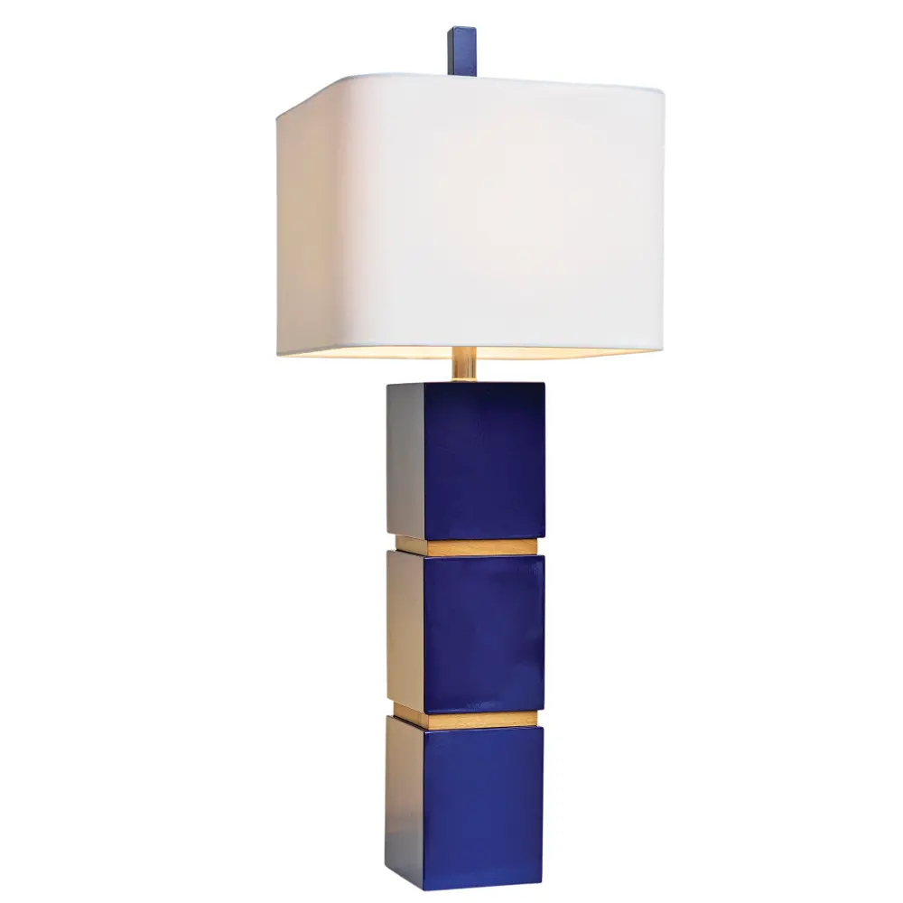 Indigo and Oak Square Pillar Table Lamp-1