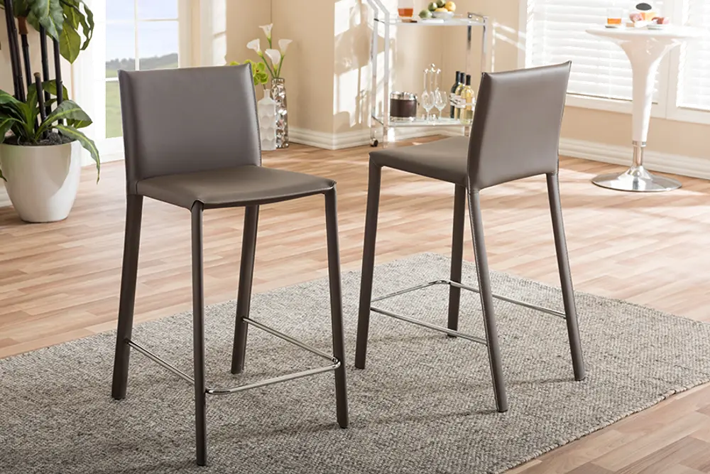 2PC-6661-RCW Taupe Leather Upholstered Counter Height Stools (Set of 2) - Crawford-1