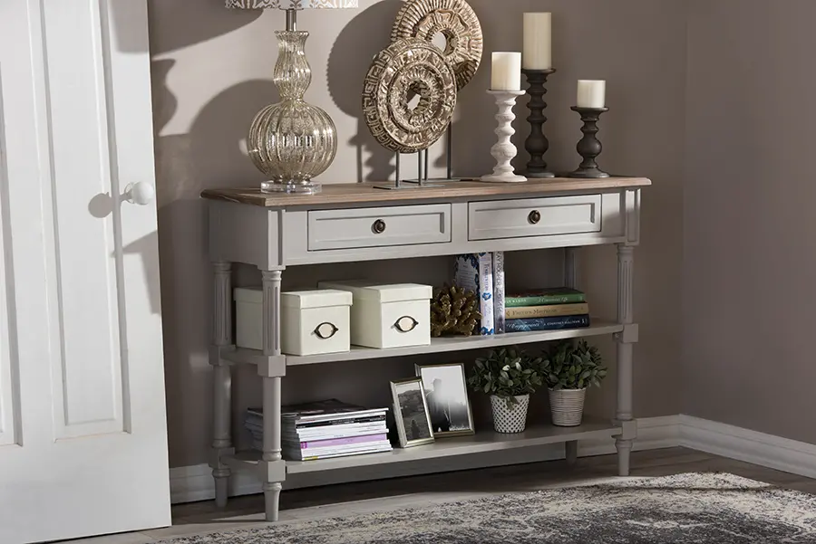 6655-RCW Rustic French Country Sofa Table with Drawers - Ed sku 6655-RCW
