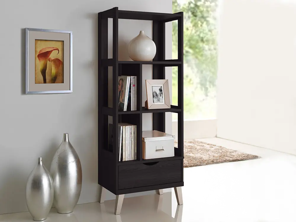 6465-RCW Dark Brown Storage Bookcase - Kalien-1