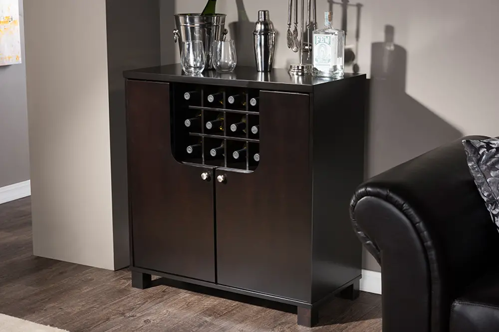 6631-RCW Modern Dark Brown Dry Bar and Wine Cabinet - Murano-1