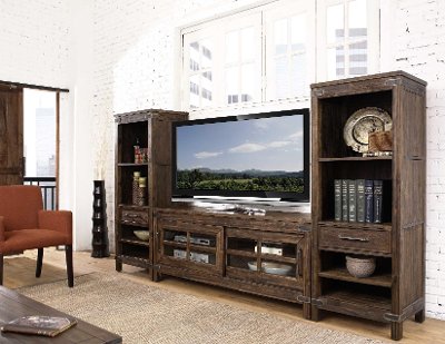 Rustic Brown 3 Piece Walnut Entertainment Center - New Castle | RC ... Rustic Brown 3 Piece Walnut Entertainment Center - New Castle | RC ...