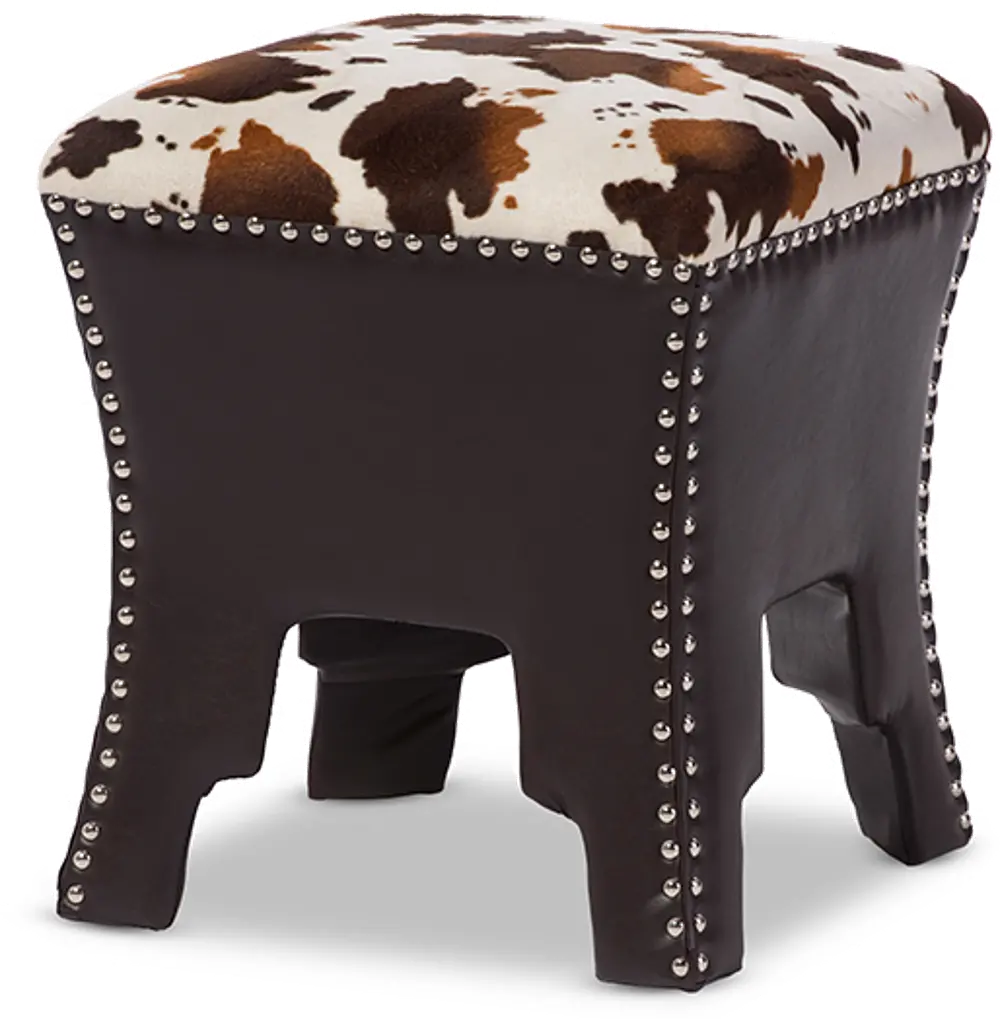 6381-RCW Cow Print and Brown Faux Leather Stool - Sally-1