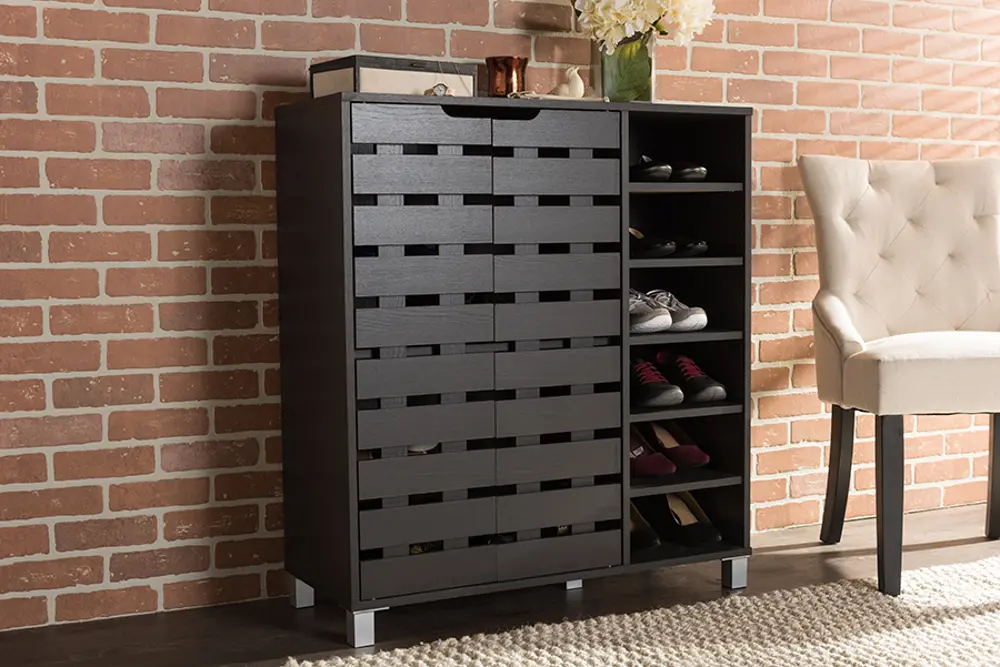 6477-RCW Dark Brown Shoe Cabinet with Open Shelves - Shirley-1