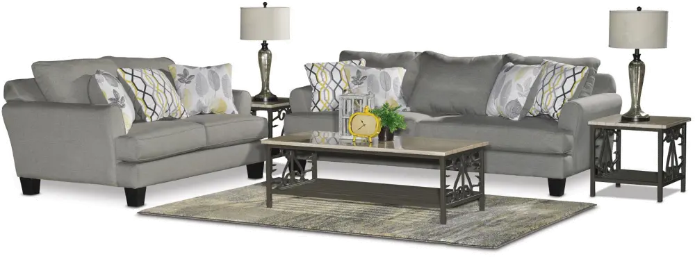 Contemporary Stone Gray 7 Piece Living Room Set - Bryn-1