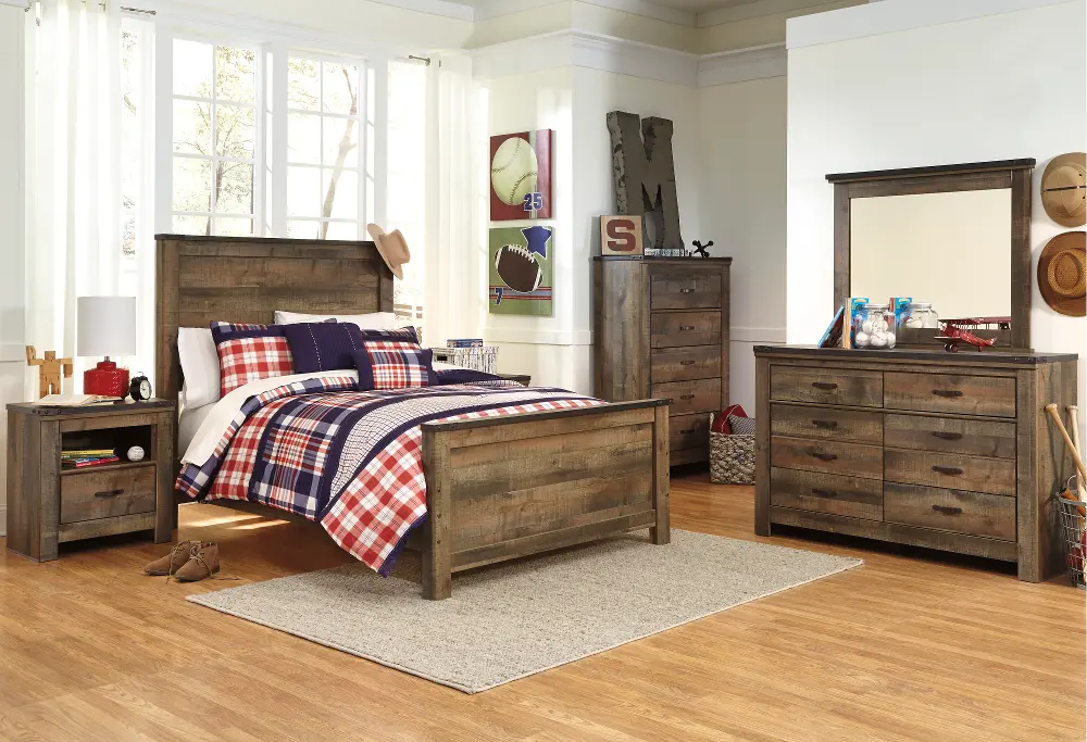 Contemporary Rustic Oak 4 Piece Full Bedroom Set - Trinell-1