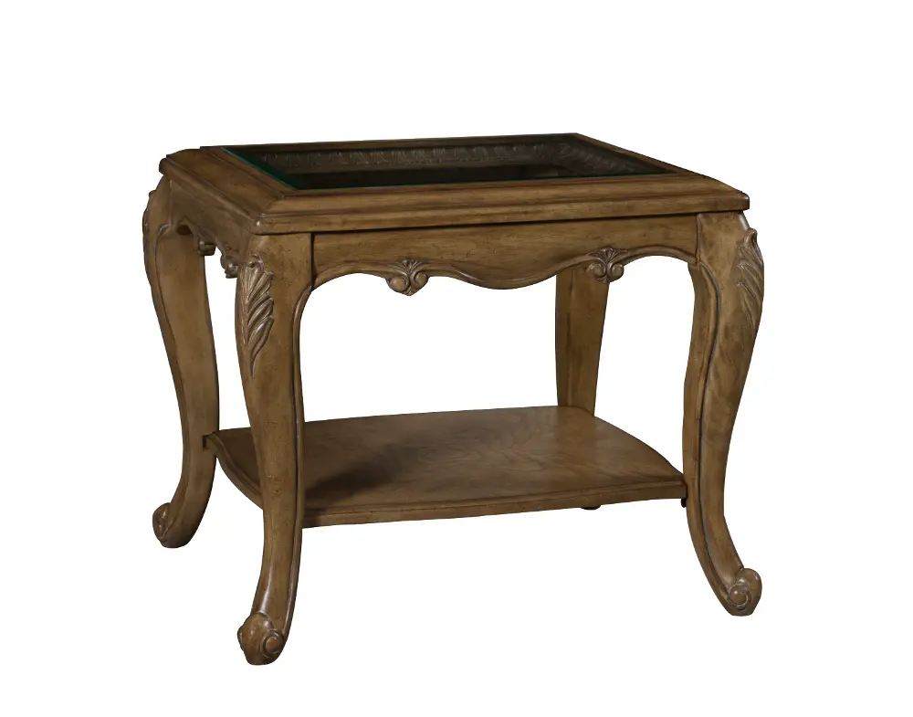 Pecan Glass Top End Table - Touraine-1