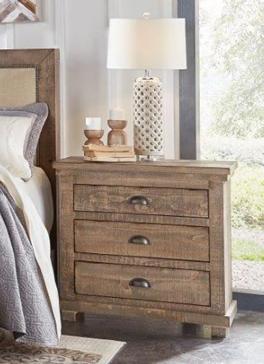 Willow Pine & Gray Casual Rustic Nightstand-1