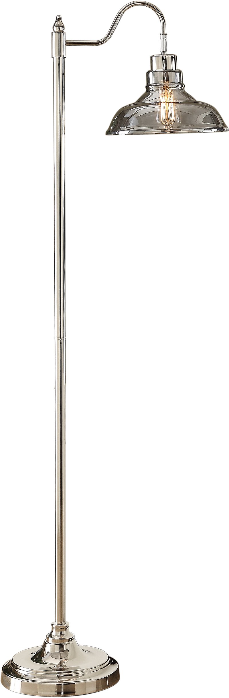 Nickel Floor Lamp With Smoke Glass, Standing Lamp Glass Shade