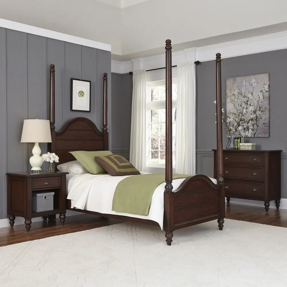 5522-4202 Bourbon Twin Poster Bed, Nightstand, Chest - Country Comfort -1