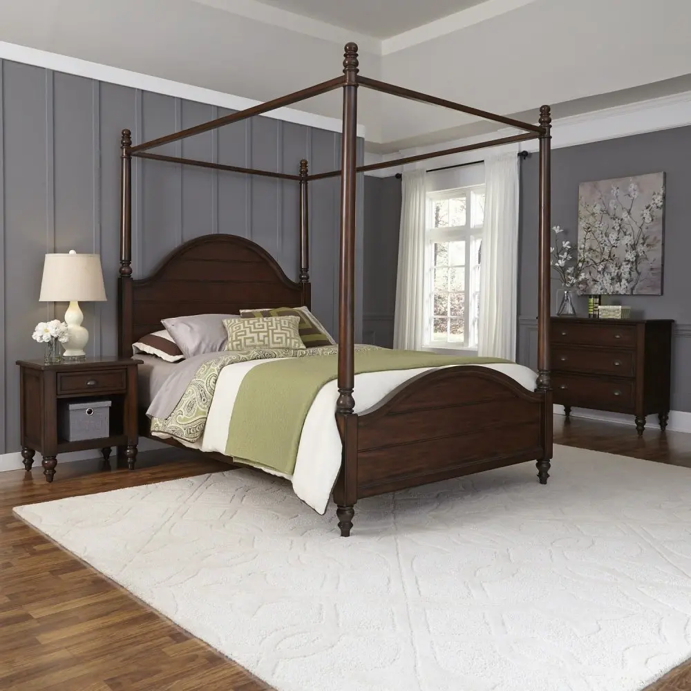 5522-5102 Bourbon 3 Piece Queen Canopy Bedroom Set - Country Comfort -1
