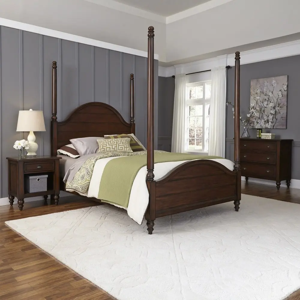5522-5202 Bourbon Queen Poster Bed, Nightstand, Chest - Country Comfort -1