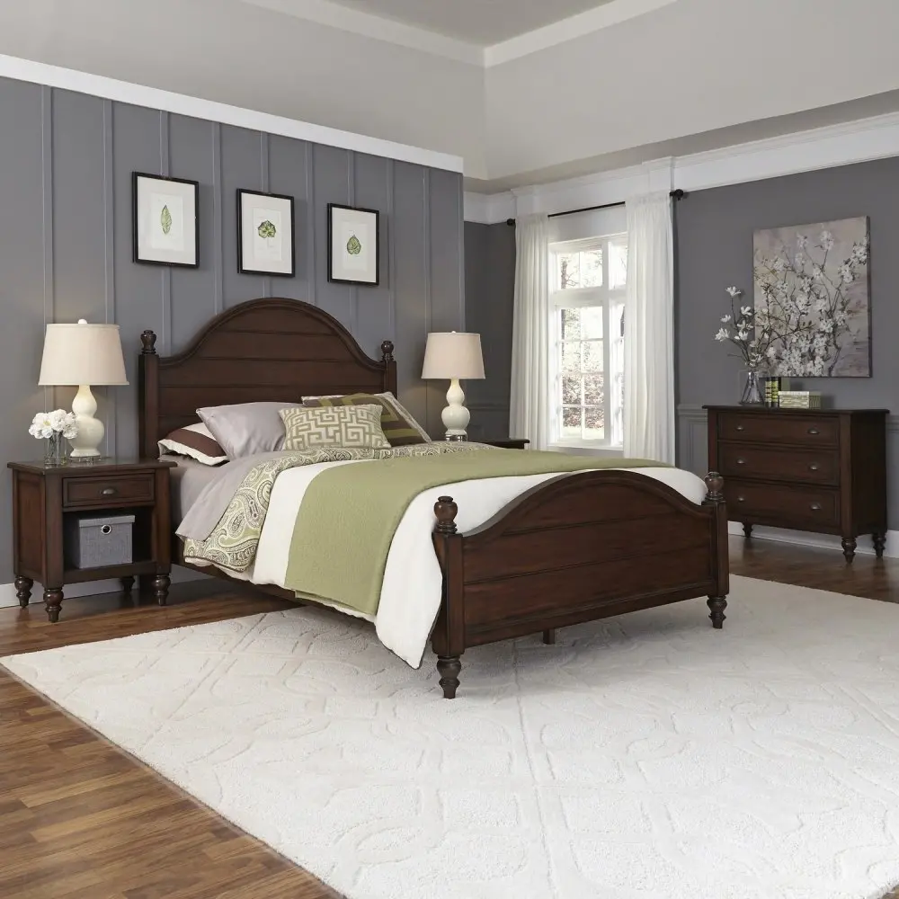 5522-6031 Mahogany King Bed & Two Nightstands, Chest - Country Comfort -1
