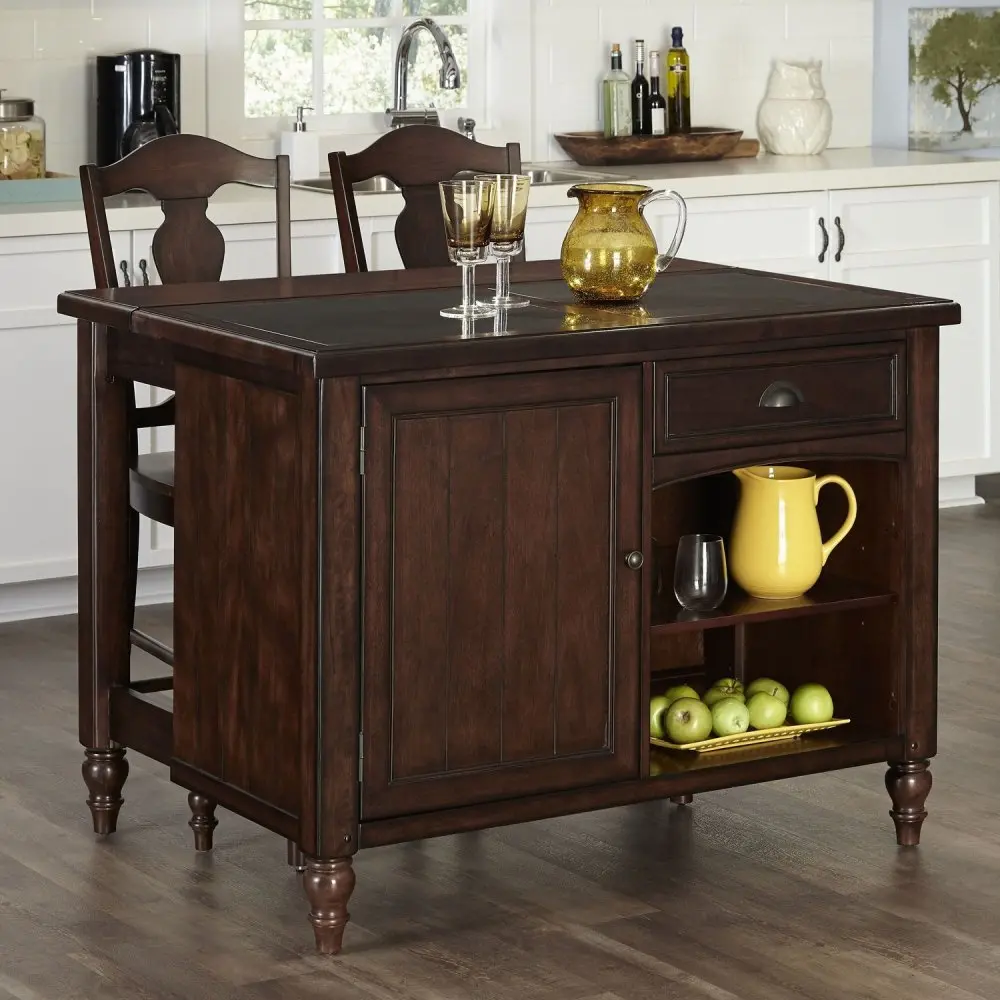 5522-9428 Bourbon Kitchen Island and Two Bar Stools - Country Comfort -1