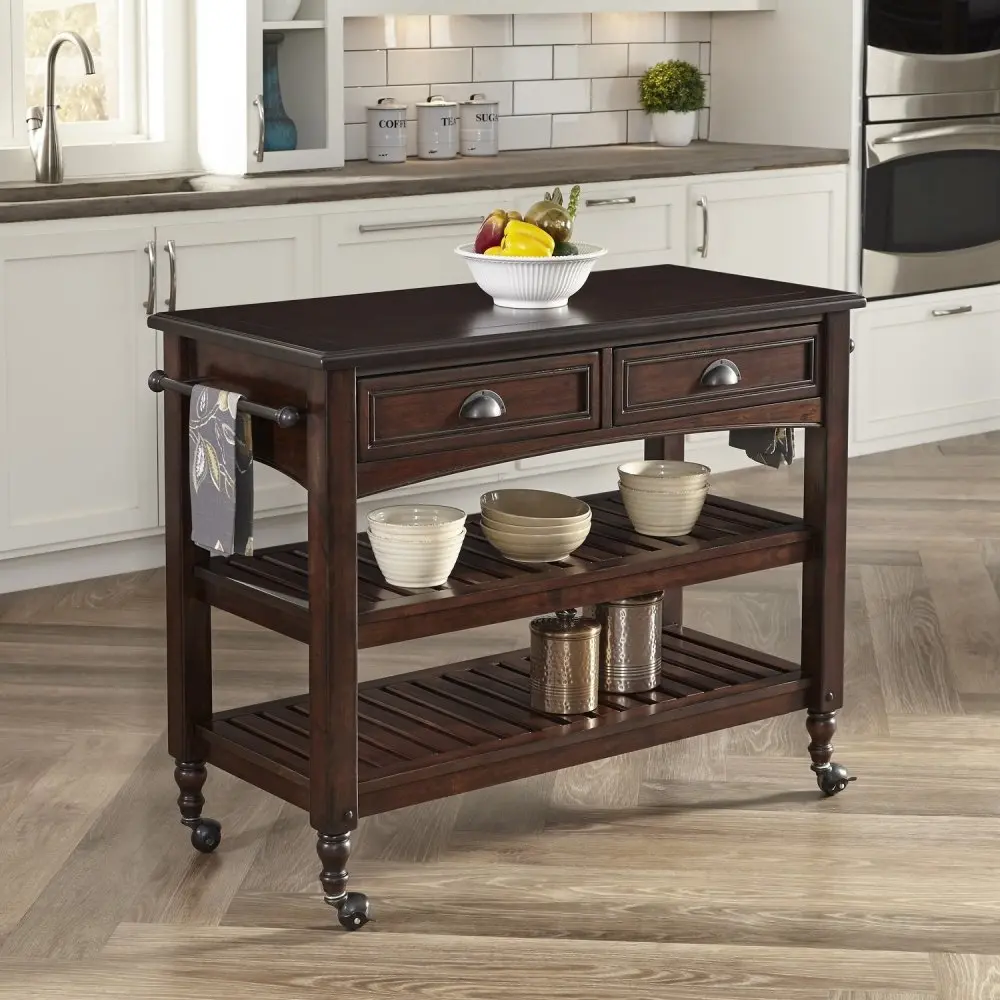 5522-9501 Bourbon Kitchen Cart with Wood Top - Country Comfort -1