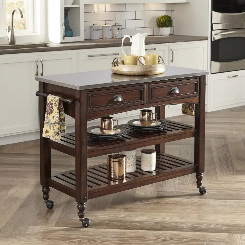 5522-9502 Bourbon Kitchen Cart with Stainless Steel Top -  Country Comfort -1