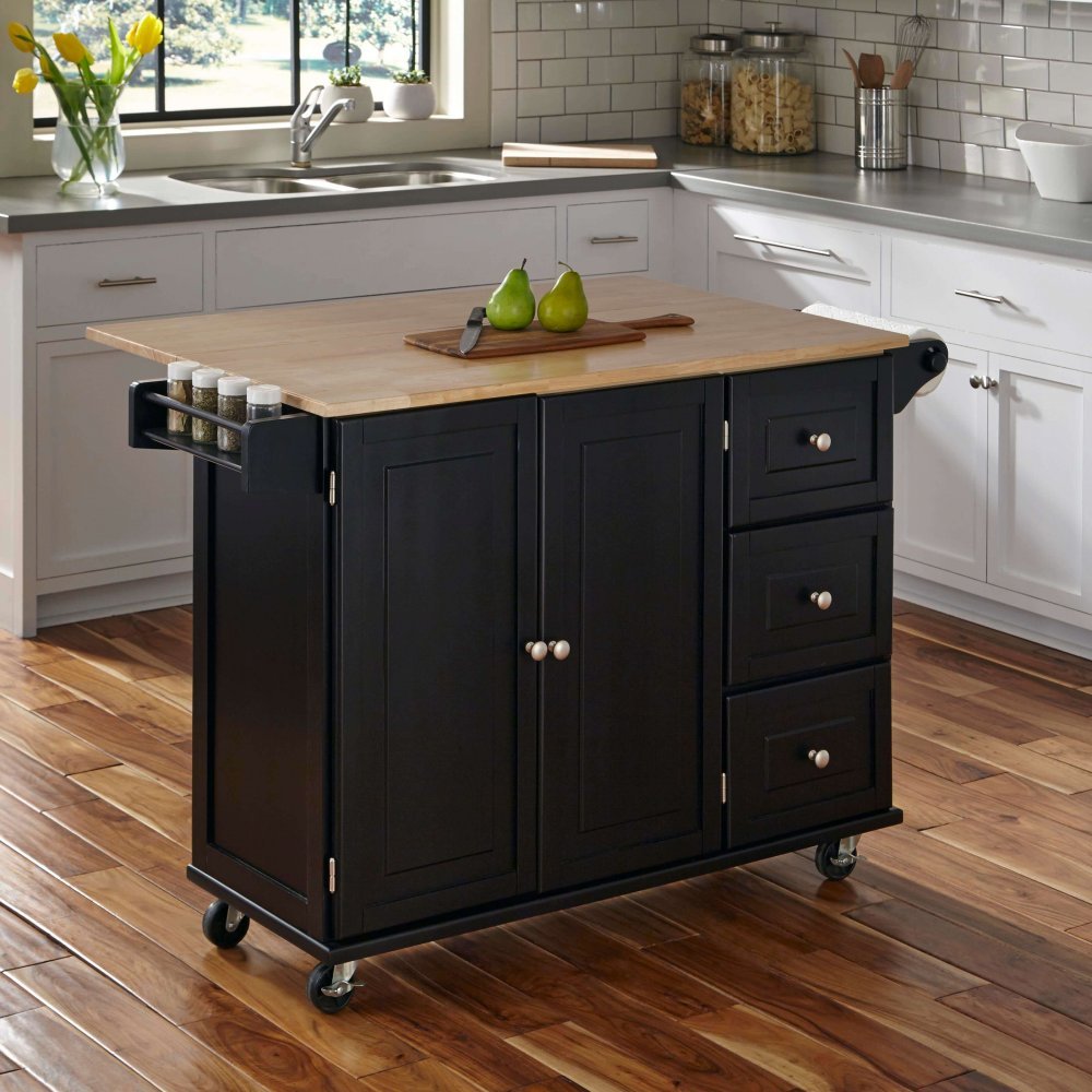 110345223 Black Wood Top Kitchen Cart - Liberty sku 110345223