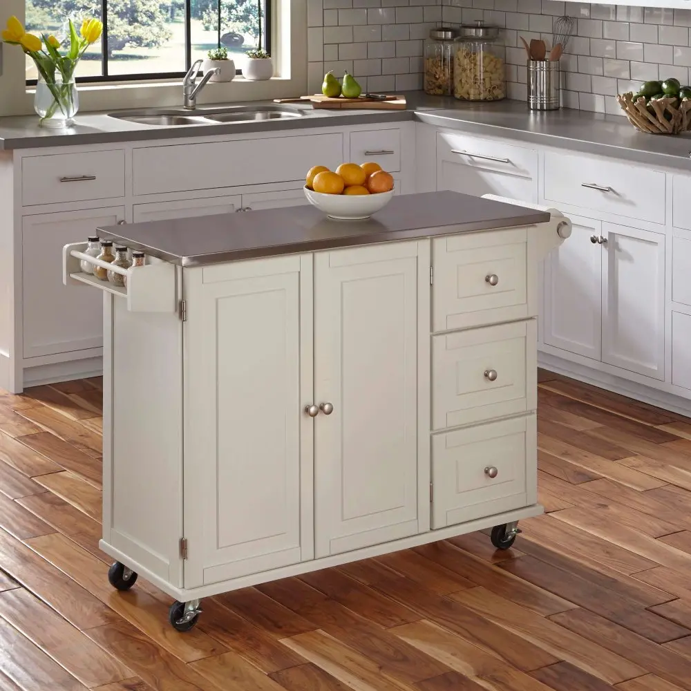 White Stainless Top Kitchen Cart - Liberty