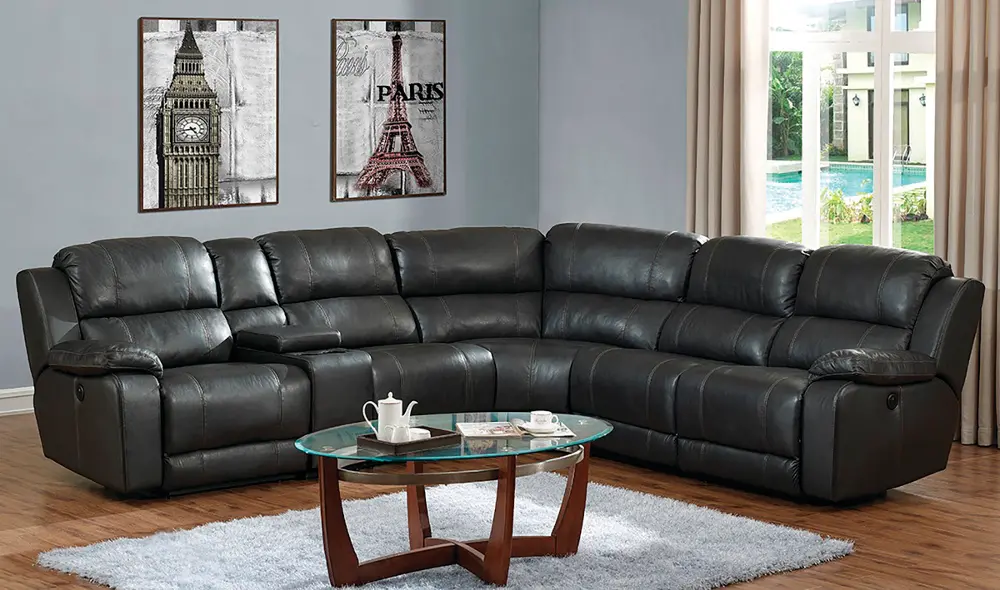 Charcoal Gray Leather-Match 6 Piece Reclining Sectional Sofa - Monticello-1
