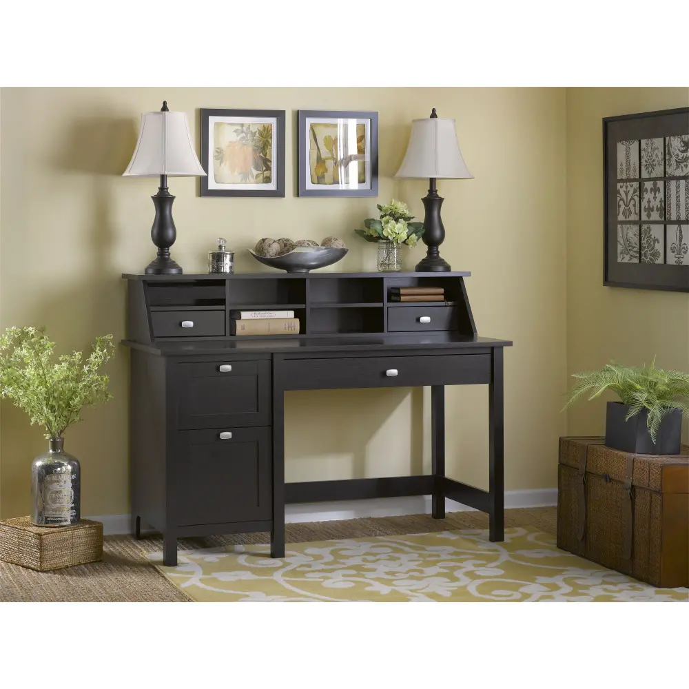 BD005EO Espresso Oak Single Pedestal Desk, File, Organizer - Broadview-1
