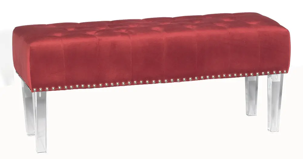 Berry Velvet Tufted Bench with Acrylic Legs-1