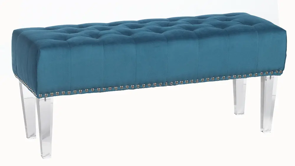 Boyoux Blue Velvet Tufted Bench with Acrylic Legs-1